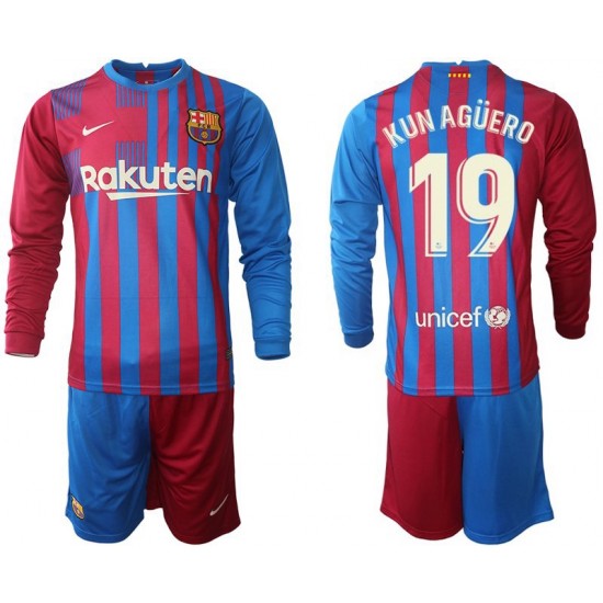 Camisola FC Barcelona Kun Aguero 19 Criança Equipamento Primeiro 2021-2022 Manga Comprida